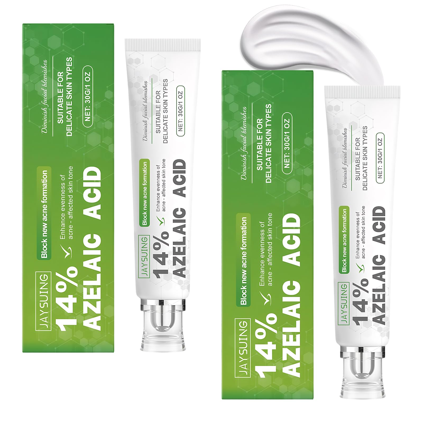 2er-Pack Azelainsäure Creme Konzentration 14%, tiefwirksame Feuchtigkeitspflege, Hautberuhigend für Frauen und Männer, r