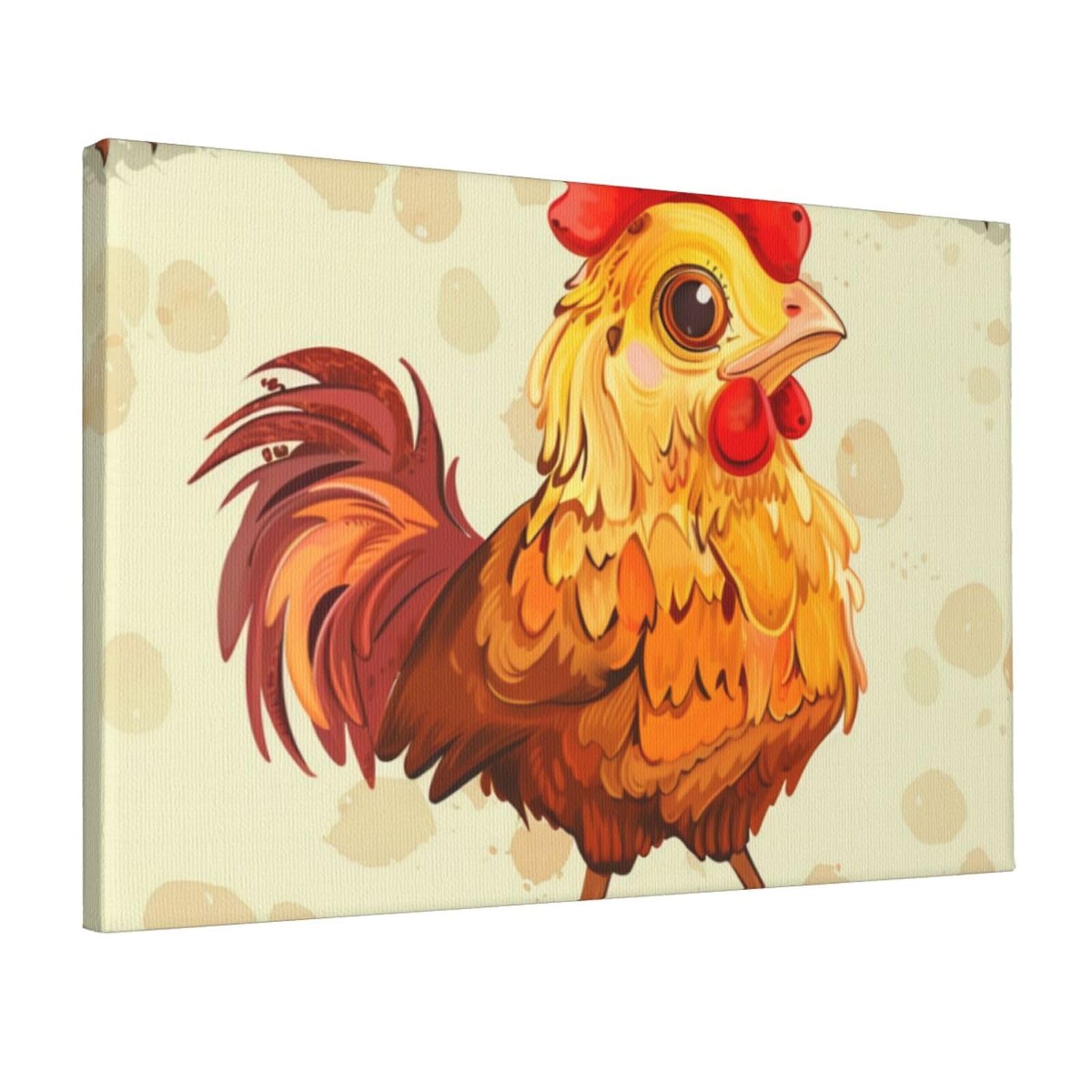 YKLJG Chicken Chick Printed Wall Art Canvas Prints 45x30 CM Wooden Framed Picture Painting Artwork for Bedroom Kitchen Home Office Decor