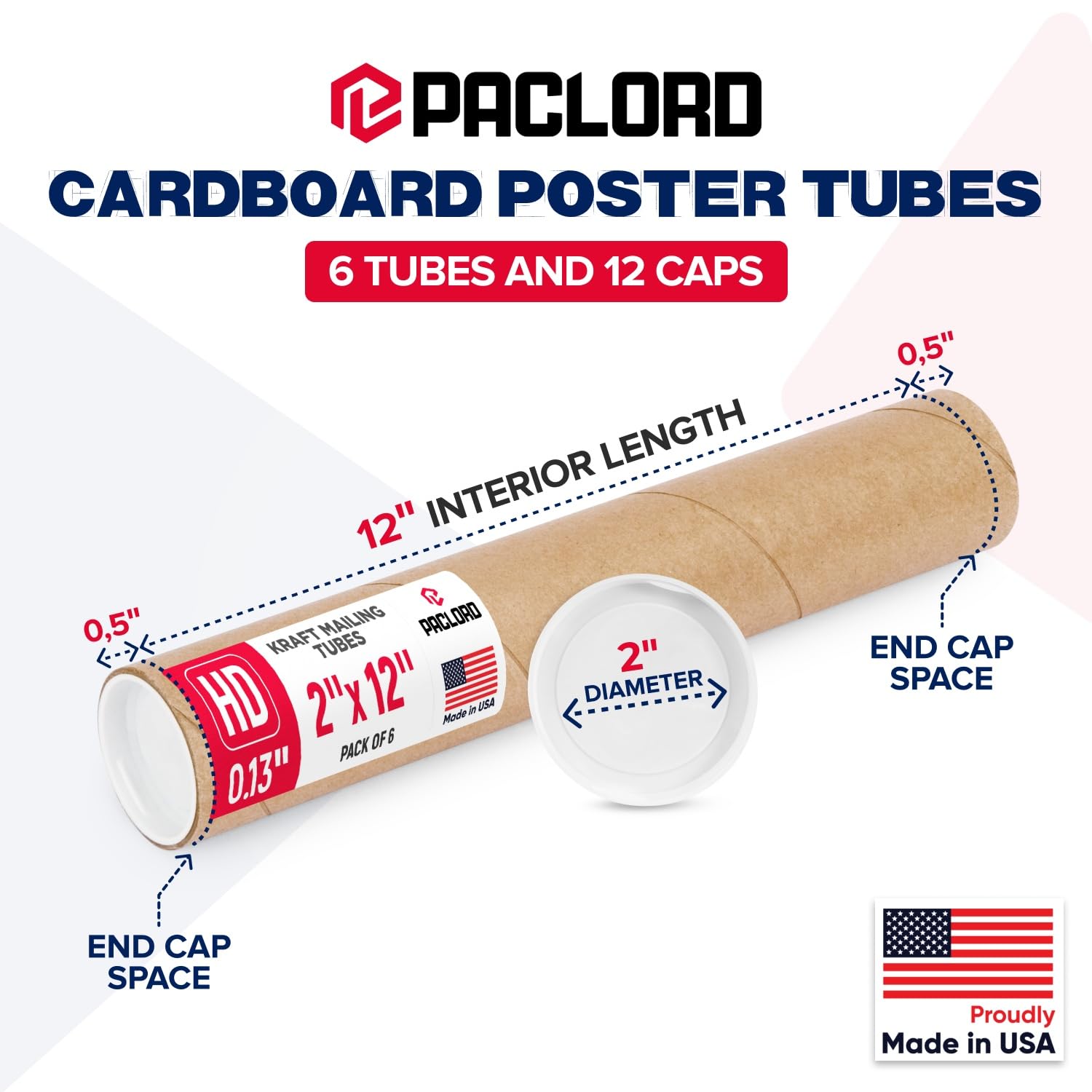 Lot de 6 tubes d'expédition robustes en carton renforcé de 5,1 x 30,5 cm avec 12 capuchons – Approuvé par l'USPS sécurisé – Idéal pour l'expédition et le stockage d'impressions, d'œuvres d'art