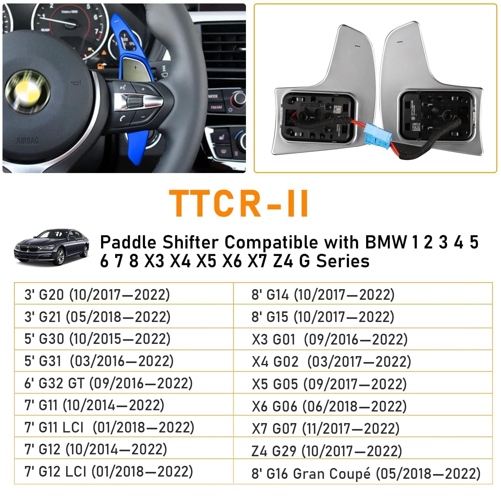 TTCR-II Compatibile con BMW Palette Volante Serie 3/4/5/6/7/8/X3,X4,X5,X6,X7,Z4 Cambio al Volante G20 G21 G30 G31 G32 G11 G12 G14 G15 G16 G01 G02 G05 G06 G07 G29 Estensione Cambio - (Blu)