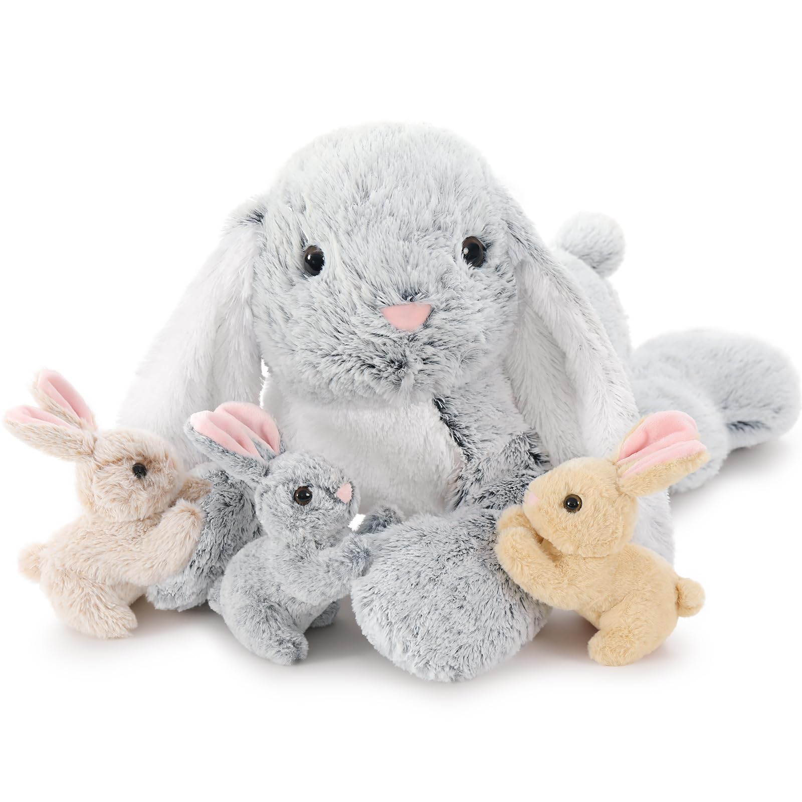 Large Bunny Stuffed Animal 24" - 4Pcs Stuffed Bunny Rabbit Plush Toy Gifts for Kids - Cuddly Mommy Bunny Surprise with 3 Small Bunnies Inside