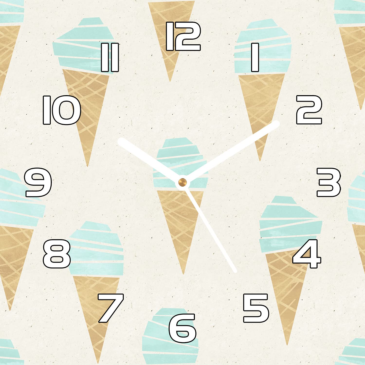 Horloge en verre aiguilles noires et impression 30x30 cm Coloray au design cornet de glace