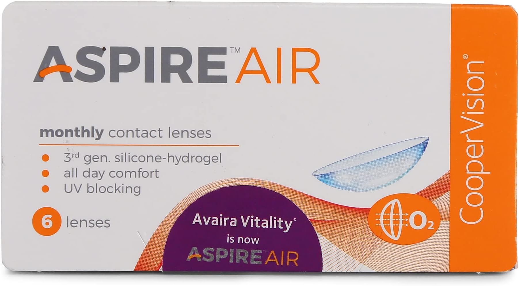 - CooperVision ASPIRE AIR UV Blocking Monthly Disposable Spherical Silicone Hydrogel Lenses (6 Lenses/Box) (-3.00)