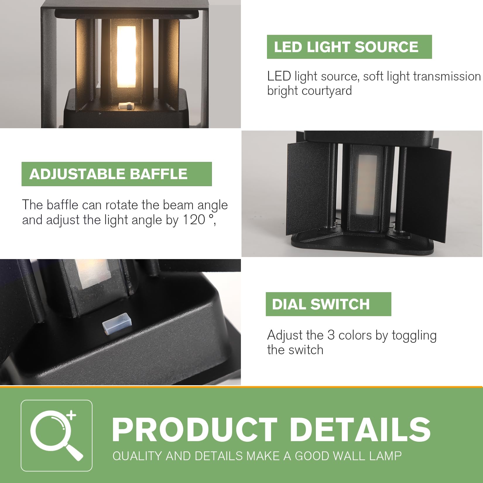 Lampada da parete LED da 6W per interni/esterni, 4000K, IP65 Applique da esterno da parete UP Down,lampada da parete per interni con angolo di emissione regolabile bianco naturale, antracite, 4 pezzi