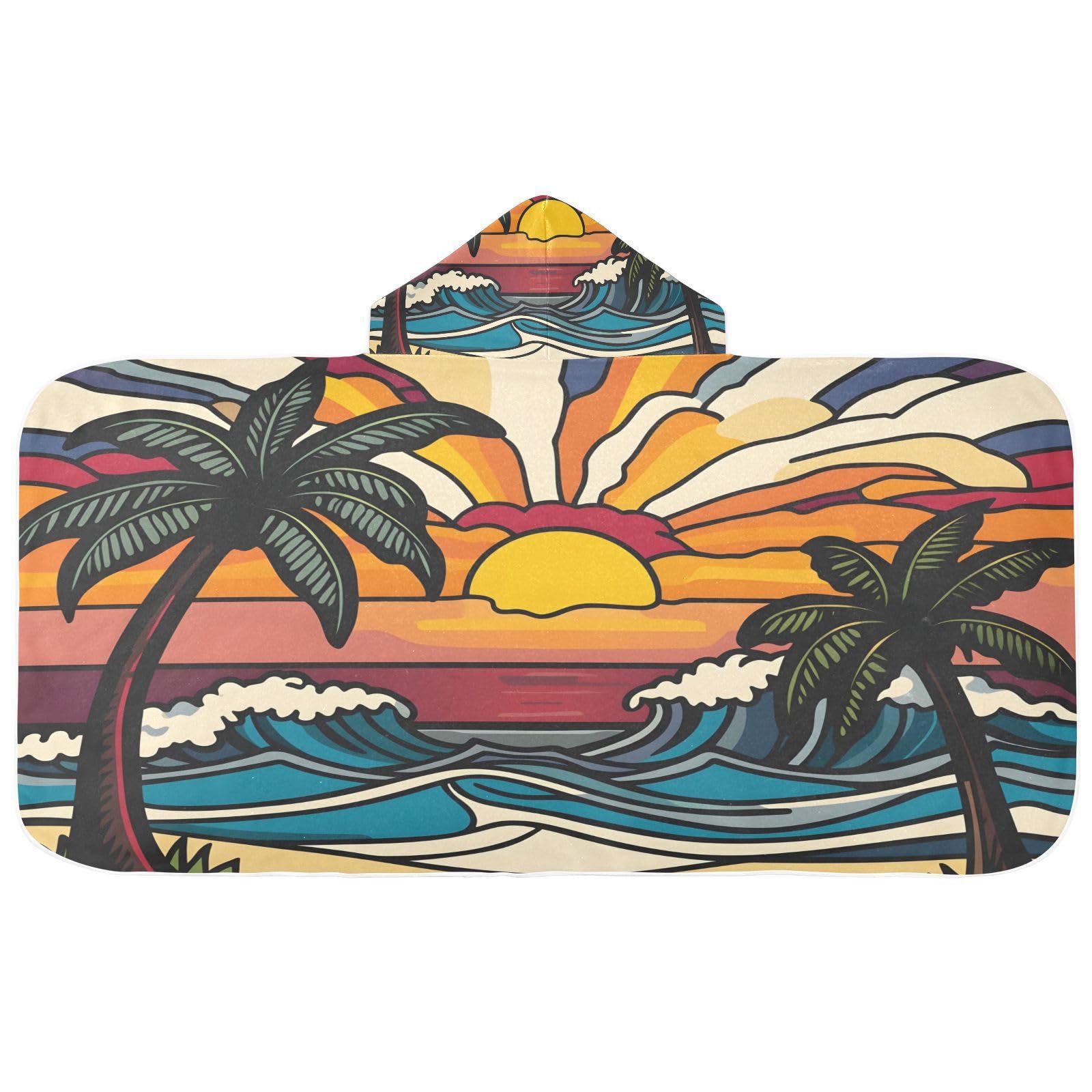 Kigai Beach Sun Tree Hooded Beach Towel for Kids Soft Absorbent Quick Dry Bath Towel with Hood Lightweight Toddler Shower Pool Bath Wrap for Boys Girls