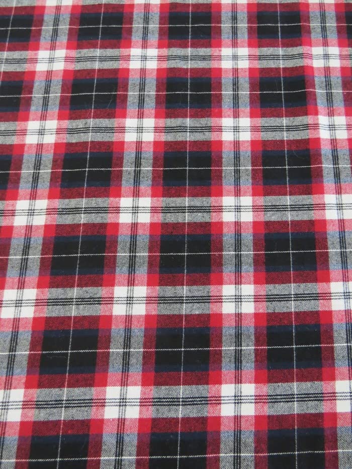 Big Z FabricTartan Plaid Uniform Apparel Flannel Fabric by The Yard DIY Clothing Apparel Accessories Pajamas Seasonal Holidays (Black/Red/White #21)