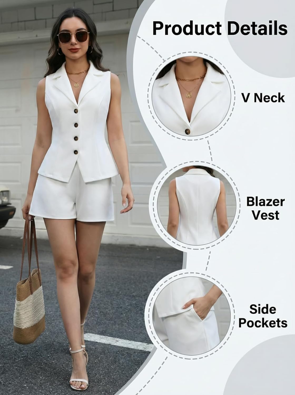 MorwenVeo Vest and Shorts Set for Women Dressy Sleeveless Vest Sets Casual Business Short Pants Suits Elegant Work Sets