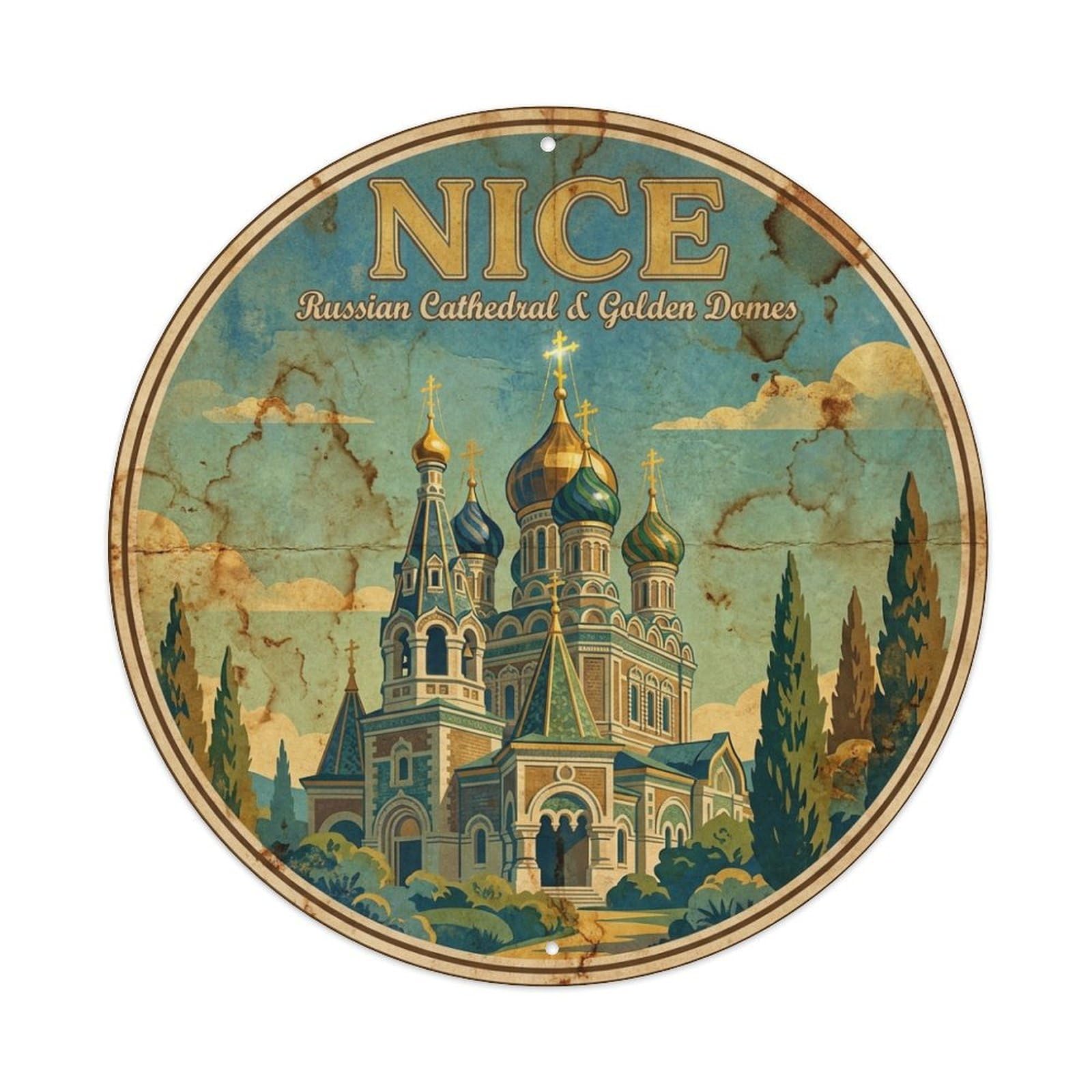 Olhnbad Style Golden Dome Heritage Nice City Travel Vintage Metal Tin Sign