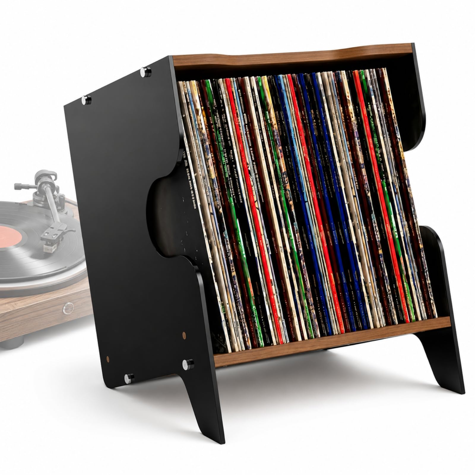 Porta Dvd E Cd Da Scrivania, Stile Retrò In Noce Nero Con Frontale Aperto A Forma Di C, Può Contenere Fino A 33 Album Da 12 Pollici Per La Casa