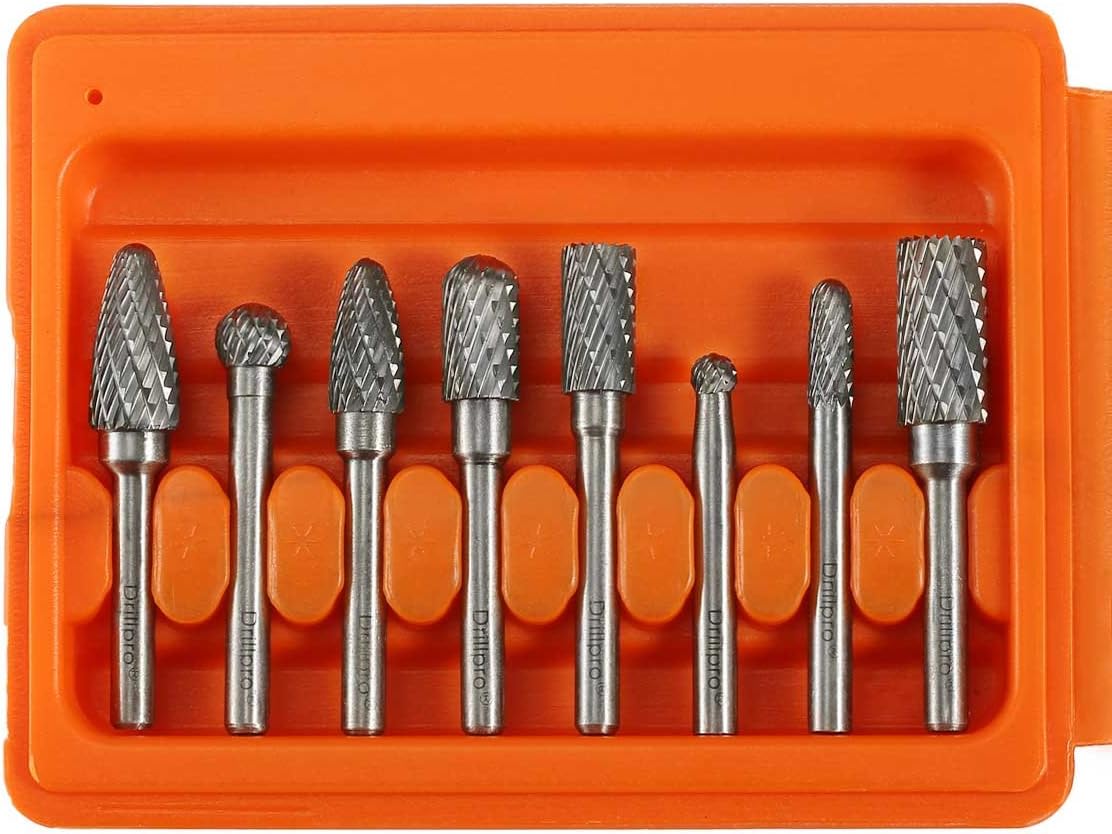 8 Pcs Double Cut Carbide Rotary Burr Set 6mm (0.24 inch) Shank File Power Tools Double Cut