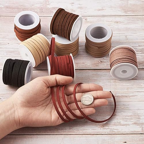 Miniatura 9 de beadthoven 1bag Faux Suede Cord, Mixed Color al azar, 3x 1,5mm sobre 5mroll, 25rollsbolsa