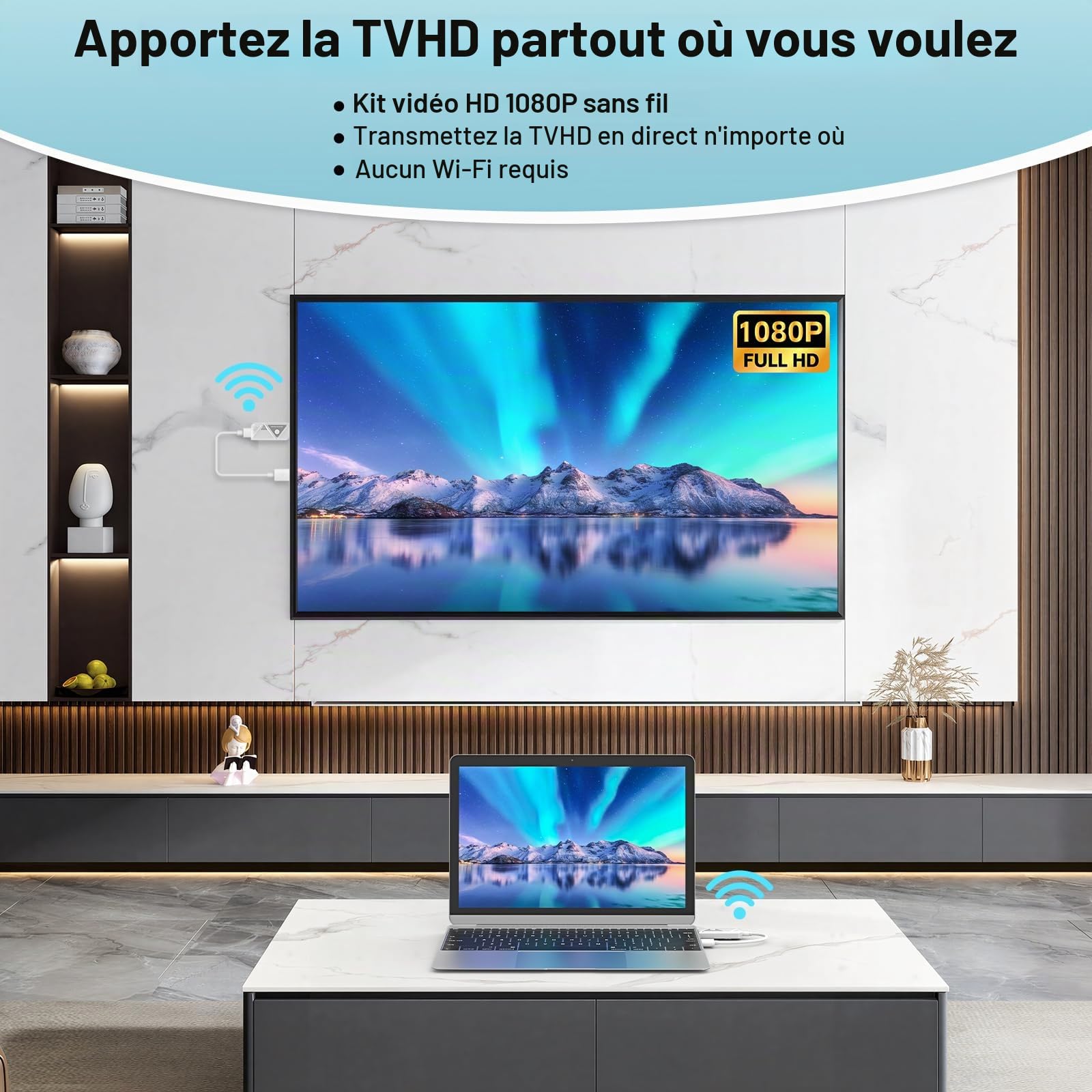 Émetteur et récepteur HDMI sans Fil 2,4G/5G Plug & Play pour PC TV Projecteur Moniteur (Blanc 1 à 1)