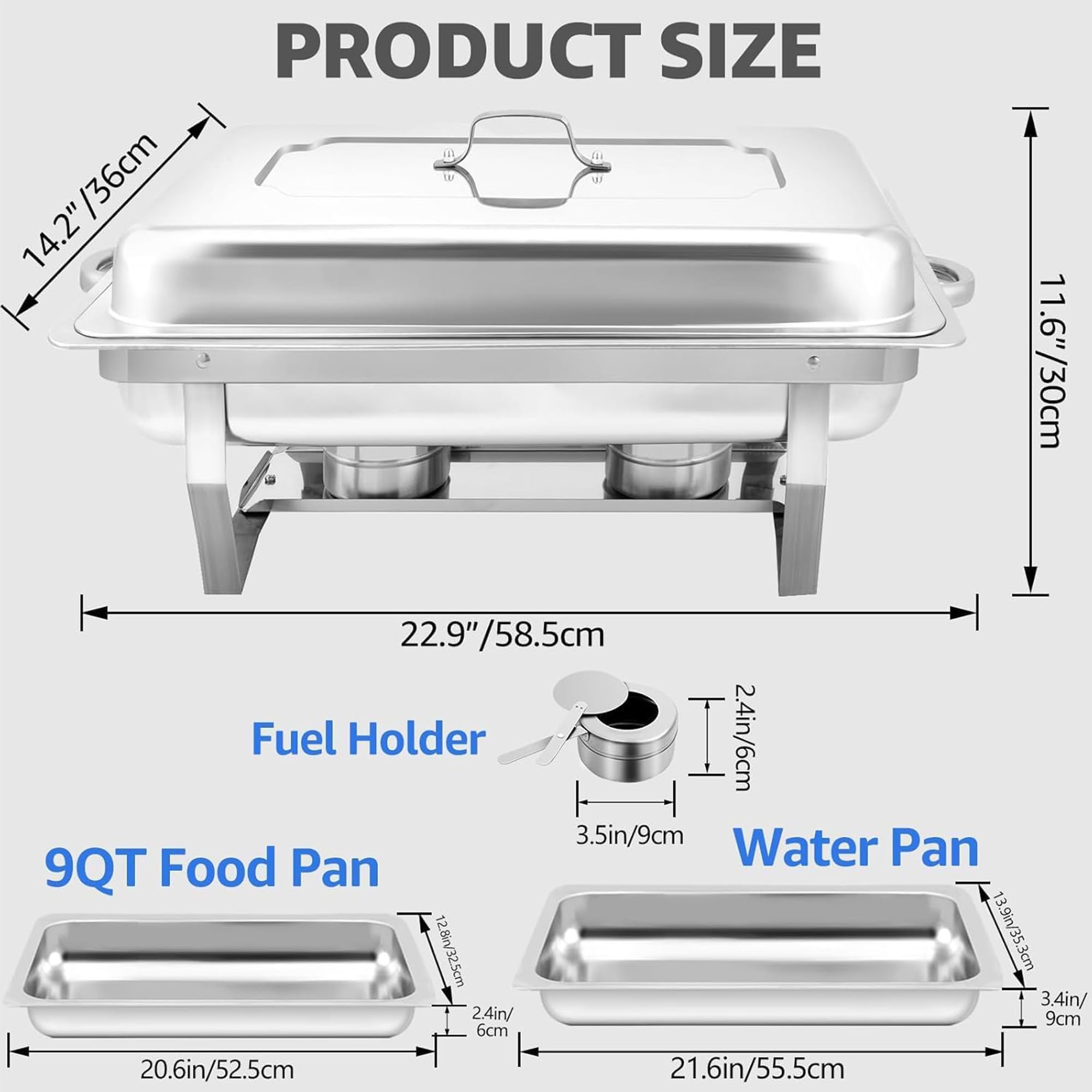 Juego de 2 sartenes de 8,5 L, calentador de alimentos para fiestas, catering, servicio de bufé, ideal para eventos, cumpleaños, restaurantes