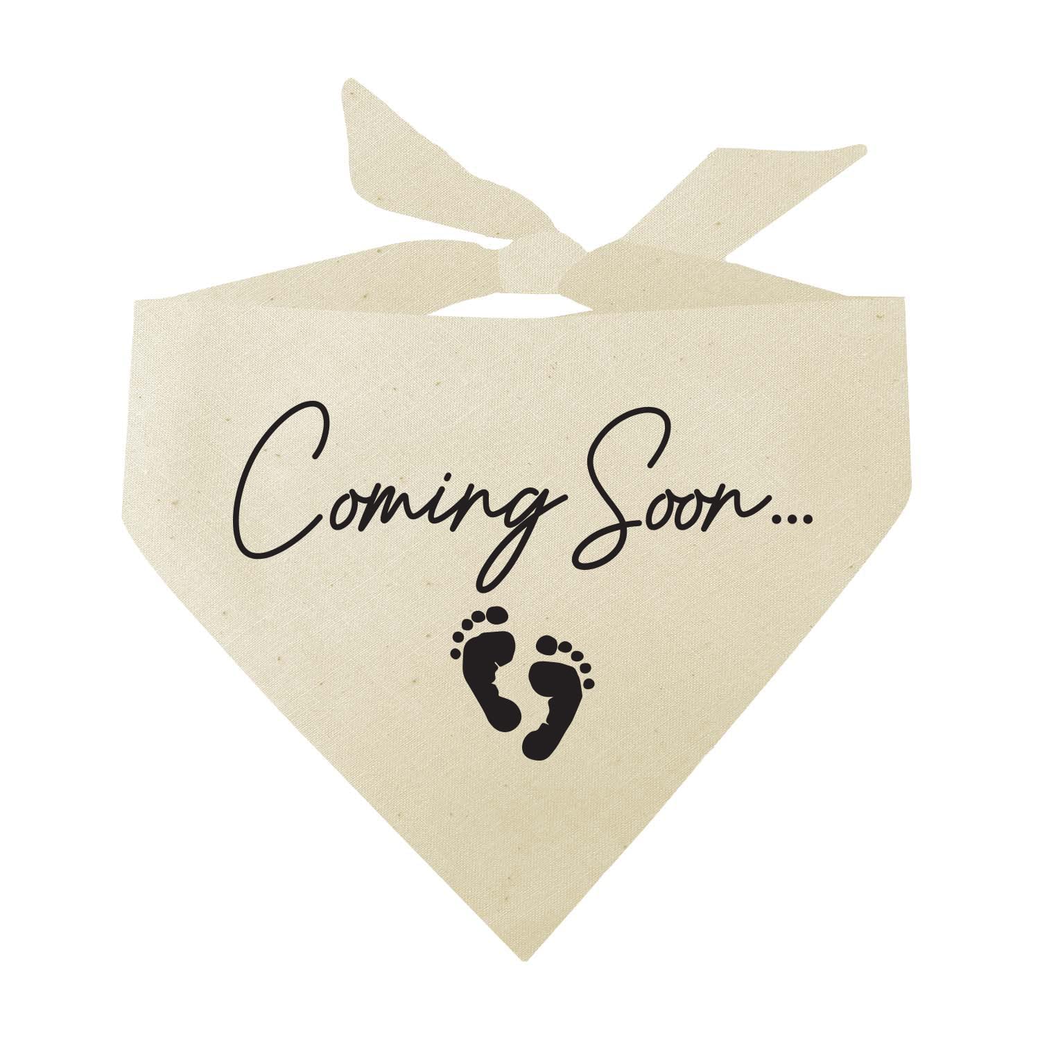 Coming Soon Baby Dog Bandana | 100% Unbleached Cotton Triangle | Pregnancy Announcement Photoshoot Prop Made in USA| Natural One Size (769)