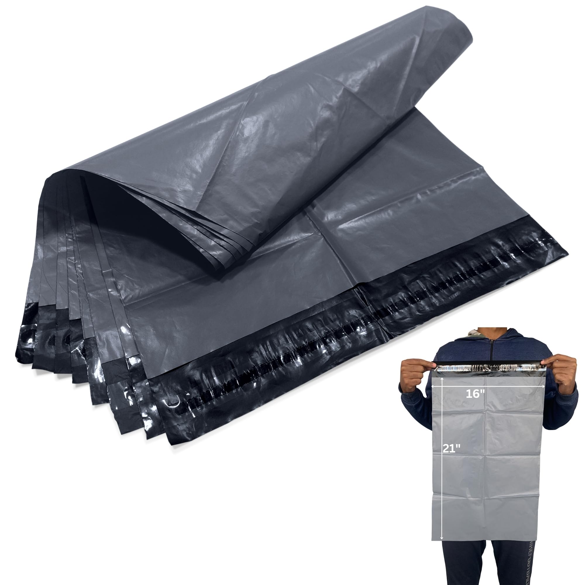JeeJaan® 500 Large Grey Courier Bags 16" x 21" - 406mm x 533mm Strong Self-Seal Recyclable Shipping Mailers Waterproof Parcel Bags Ideal for Packing Purpose
