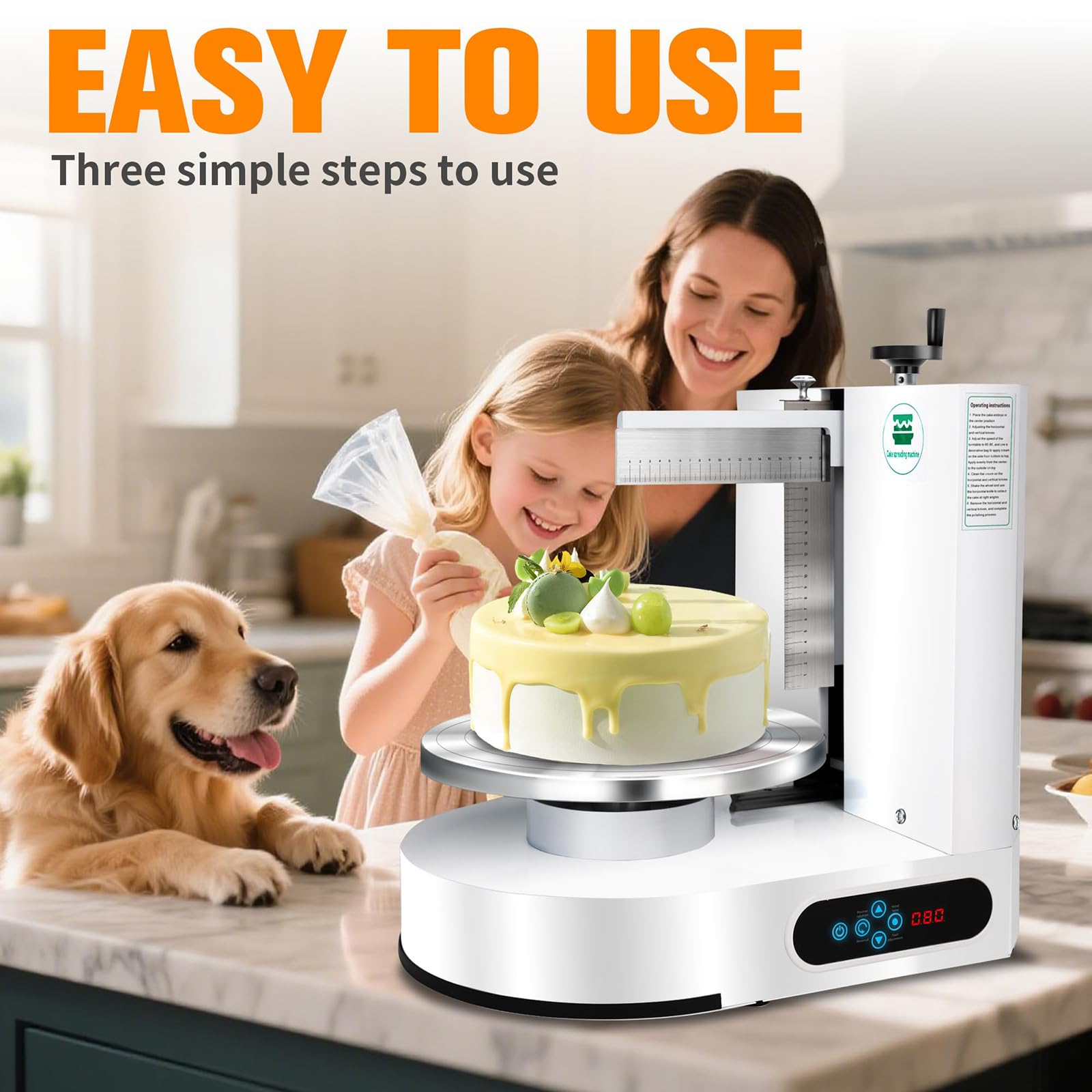 Macchina per glassare la Torta da 200 W, Macchina elettrica per Decorare la Torta, Apparecchio per glassare Automatico da 4-12 Pollici, Spalmatore Regolabile per Rivestimento di Crema White