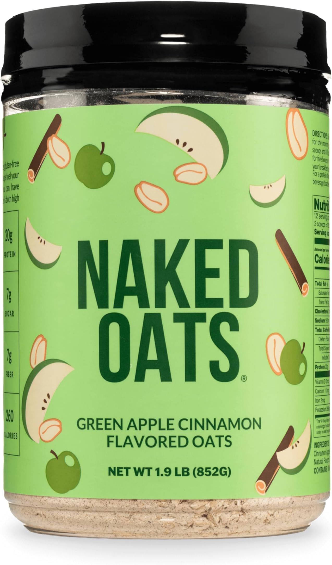 Naked Oats - Apple Cinnamon Overnight Oats, 20g Whey Protein, Gluten-Free Oatmeal Instant Breakfast or Shake, High Protein Oatmeal, High Fiber Breakfast Shake, Non GMO, No Soy - 12 Servings