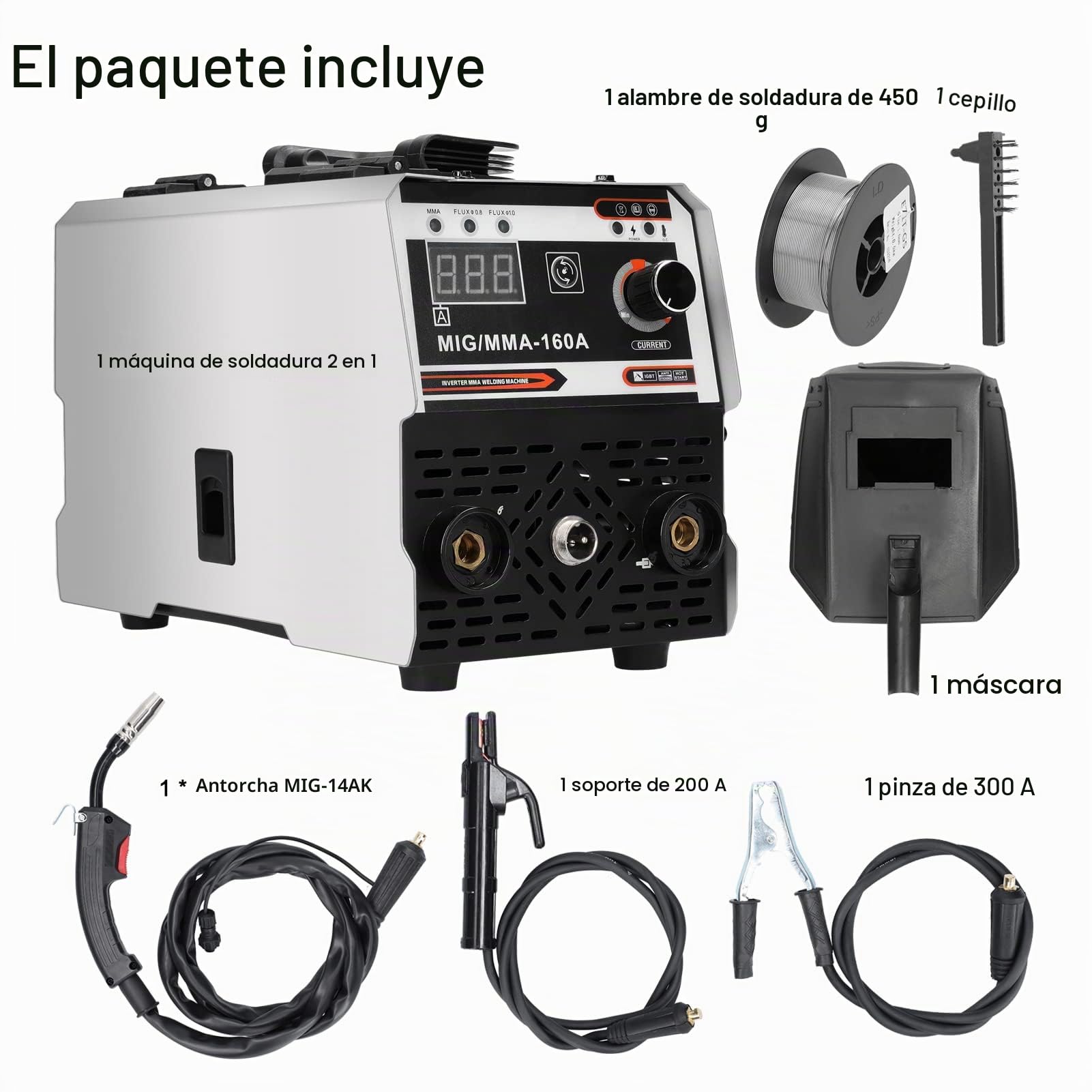 Soldadora 2 en 1, Soldadora de Alambre Continuo, Soldadura de CO2 y Soldadura Manual Soldadora IGBT CC Multifunción con Mecanismo de Alimentación de Alambre Incorporado Inversor