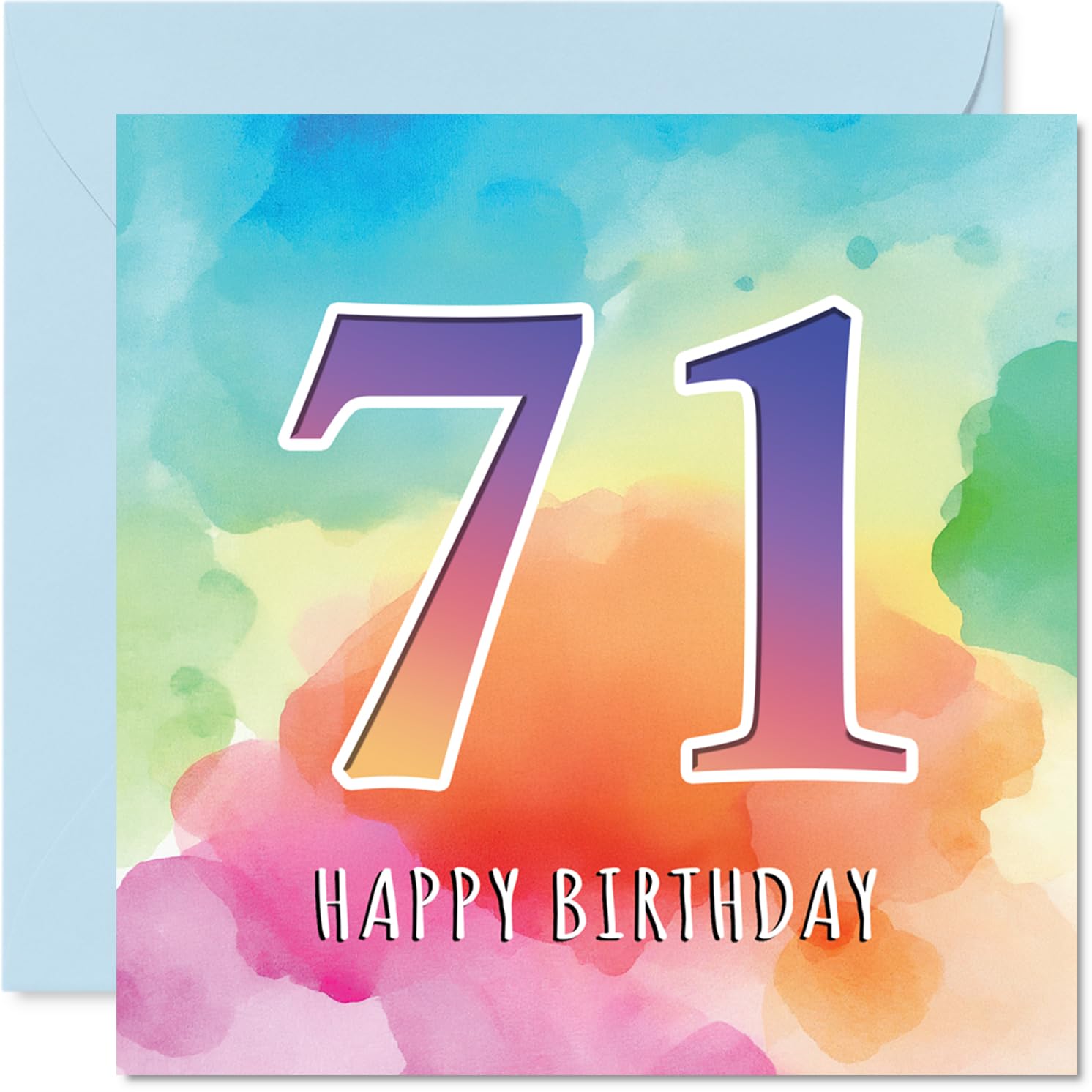71st Birthday Cards for Women Men - Colourful Watercolour Age - Happy Birthday Card for 71 Year Old Woman Man Wife Dad Cousin Grandma, 145mm Bday Greeting Cards