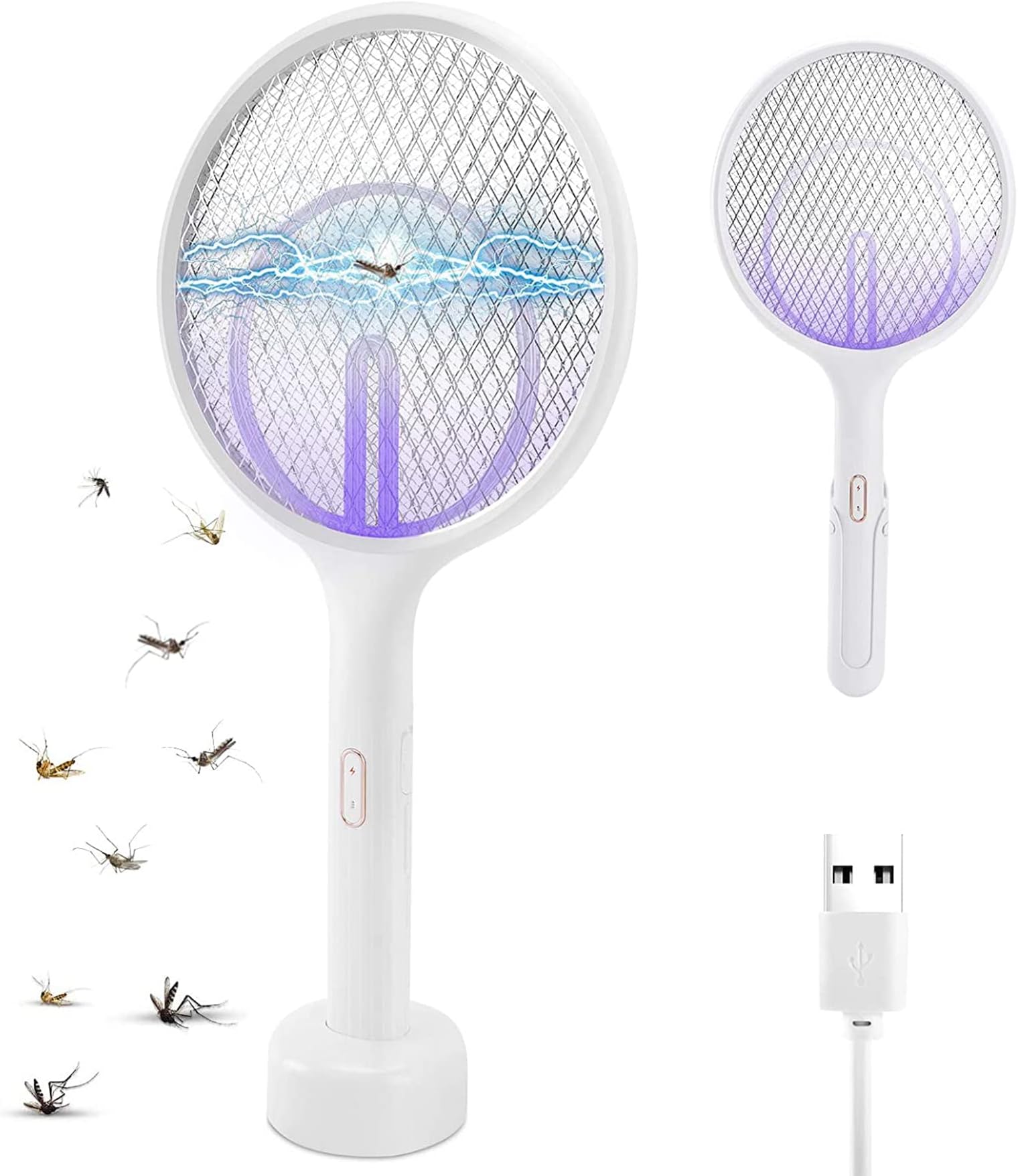 ELECDON Fly Killer, Handheld Electric Fly Swatter Racket bug zapper, 3 in 1 Mosquito Zapper Killer Lamp Racquet USB Rechargeable Zapper Indoor Killer for Home Outdoor Powerful Grid 3 Layer Mesh(1 Pcs)