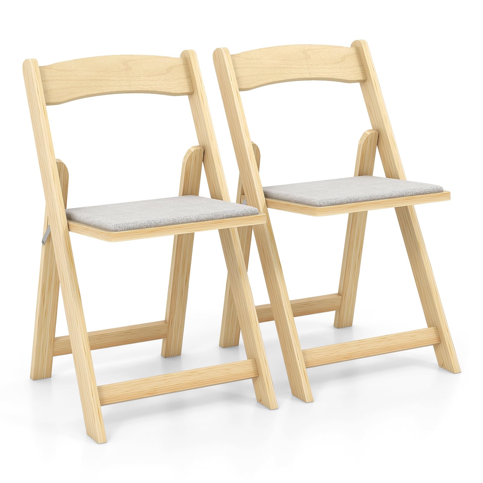 COSTWAY Juego de 2 Sillas de Comedor, Silla Plegable con Patas de Madera de Caucho y Asiento con Cuero de PVC, Silla de Cocina Portátil para Oficina y Fiestas, Blanco, 44 x 47 x 77 cm
