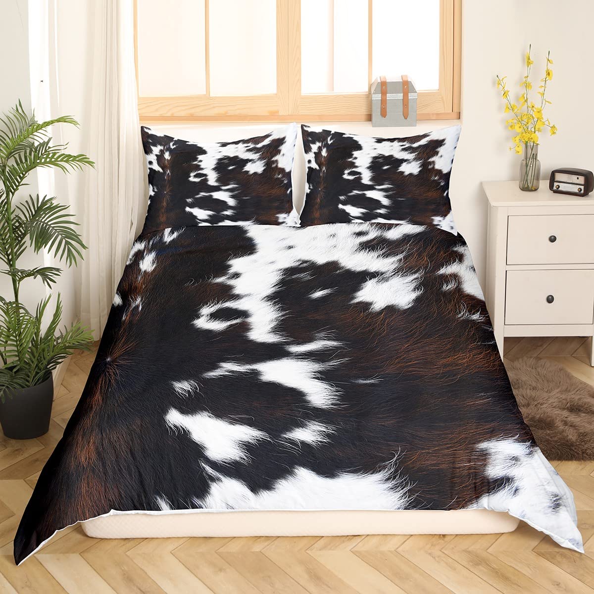 Parure de lit motif vache anti-plis avec housse de couette respirante pour enfants et ados