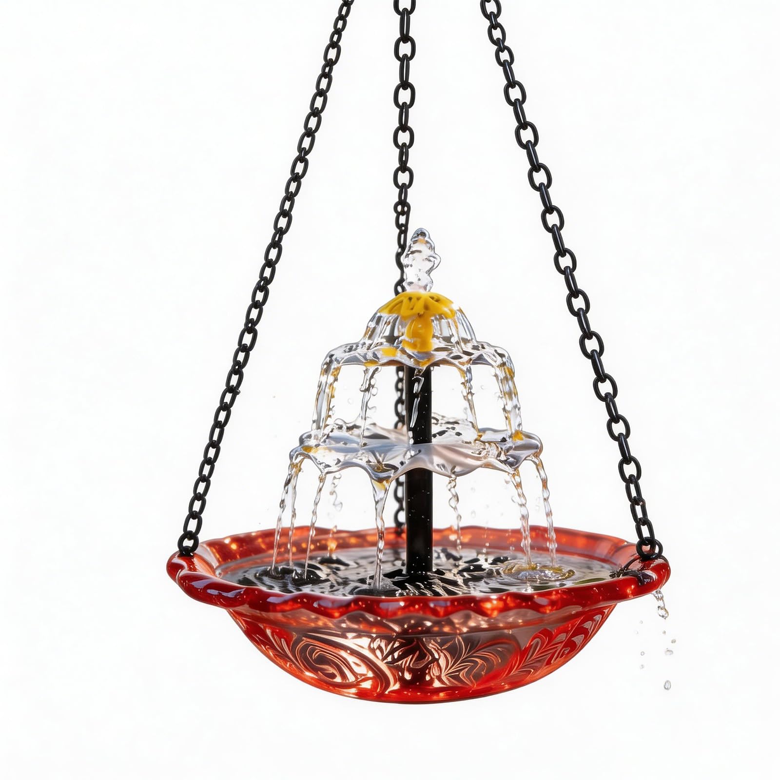 Solar Cascade Hanging Bird Bath Fountain Outdoor Hanging Bird Bath with Solars Pump, Glass Bowl