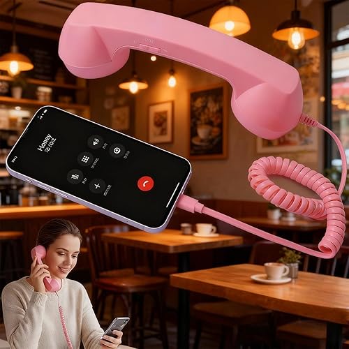 Miniatura 2 de Teléfono retro para, con micrófono y comentario, carga tipo C, teléfono fijo telefónico, para videoconferencias móviles celulares, llamadas,