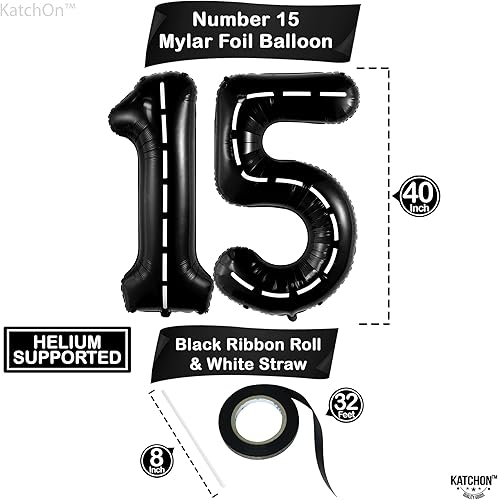 Miniatura 4 de KatchOn, Gaint Race Car 15 globos de número  40 pulgadas  Globos del número 15 para decoraciones de fiesta de coches de carreras  Decoraciones de