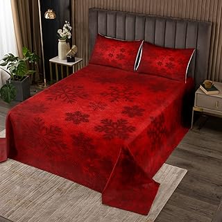 Erosebridal Christmas Coverlet Set Twin, Winter Magic Snowflake Bedspread for Adult Women Girls, Exotic Retro Style Floral Bedspread Quilt Set, Ultra-Soft Quilted , Red Burgundy