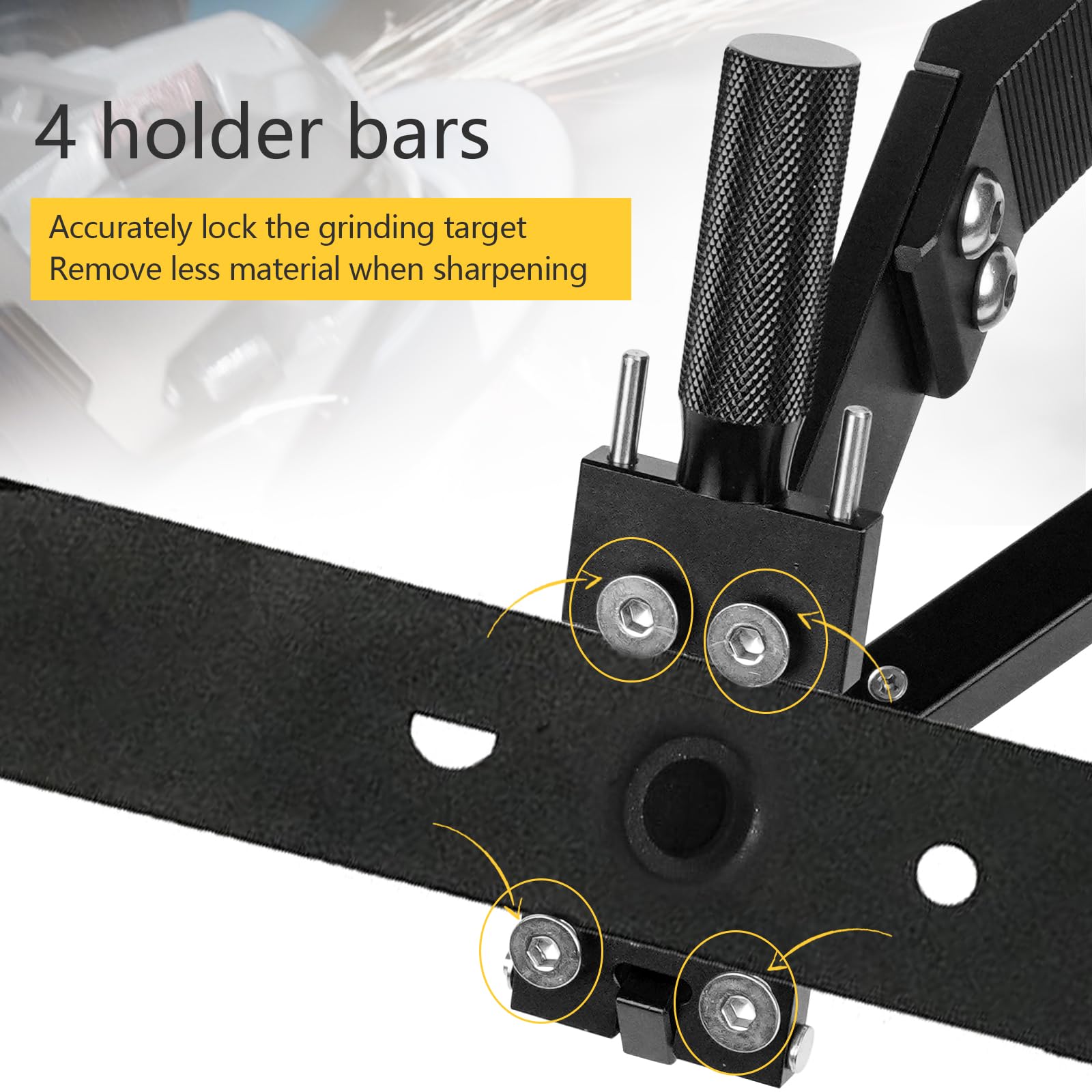 Afilador de cuchillas para cortacésped ajustable de 15° a 45° con mango de fabricación de rodamientos de bolas para cuchillas de mano derecha e izquierda – Kit de herramientas de soporte