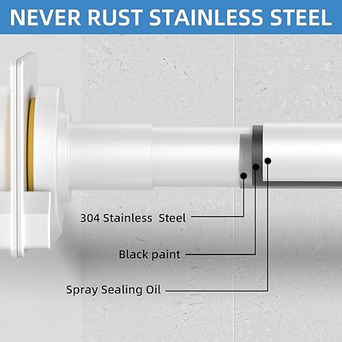 Vista 27 de Barra de cortina de ducha negra mate, varillas de tensión de resorte ajustable de acero inoxidable de 1 pulgada de diámetro, 32 a 80 pulgadas