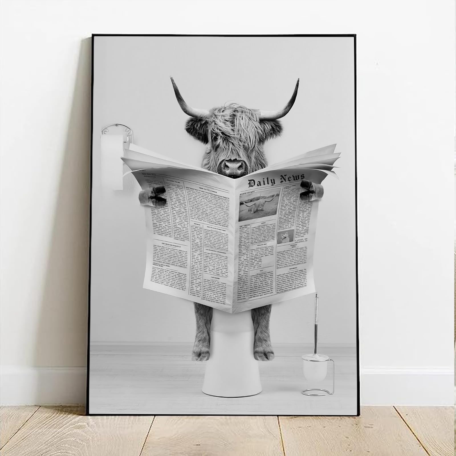 ZFTCN Funny Newspaper Animal Wall Art, Animal Wall Pictures on Toilets, Black and White, Bathroom Bedroom Decoration - Image 2
