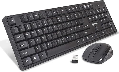 Manhattan Combo de teclado y mouse inalámbricos, juego de teclado inalámbrico USB de tamaño completo con dongle de 2.4 GHz para PC, computadora