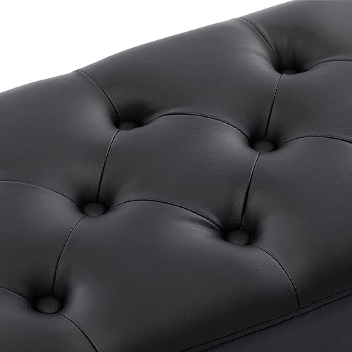 Miniatura 13 de DUHOME Banco otomano tapizado con botones, banco tapizado para dormitorio, reposapiés, banco de acento para entrada, comedor, sala de estar, Negro