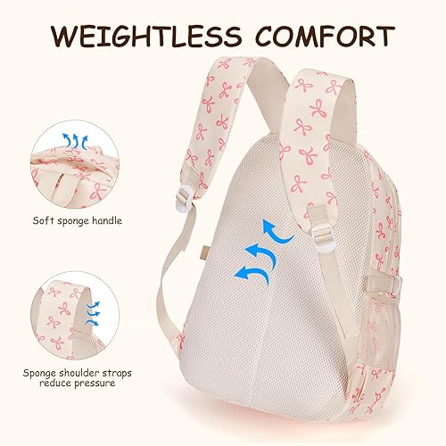 Miniatura 4 de Mochila con lazo para mujer, mochila kawaii de nailon coquette, juego de 3 piezas, linda mochila para computadora portátil universitaria, mochila de