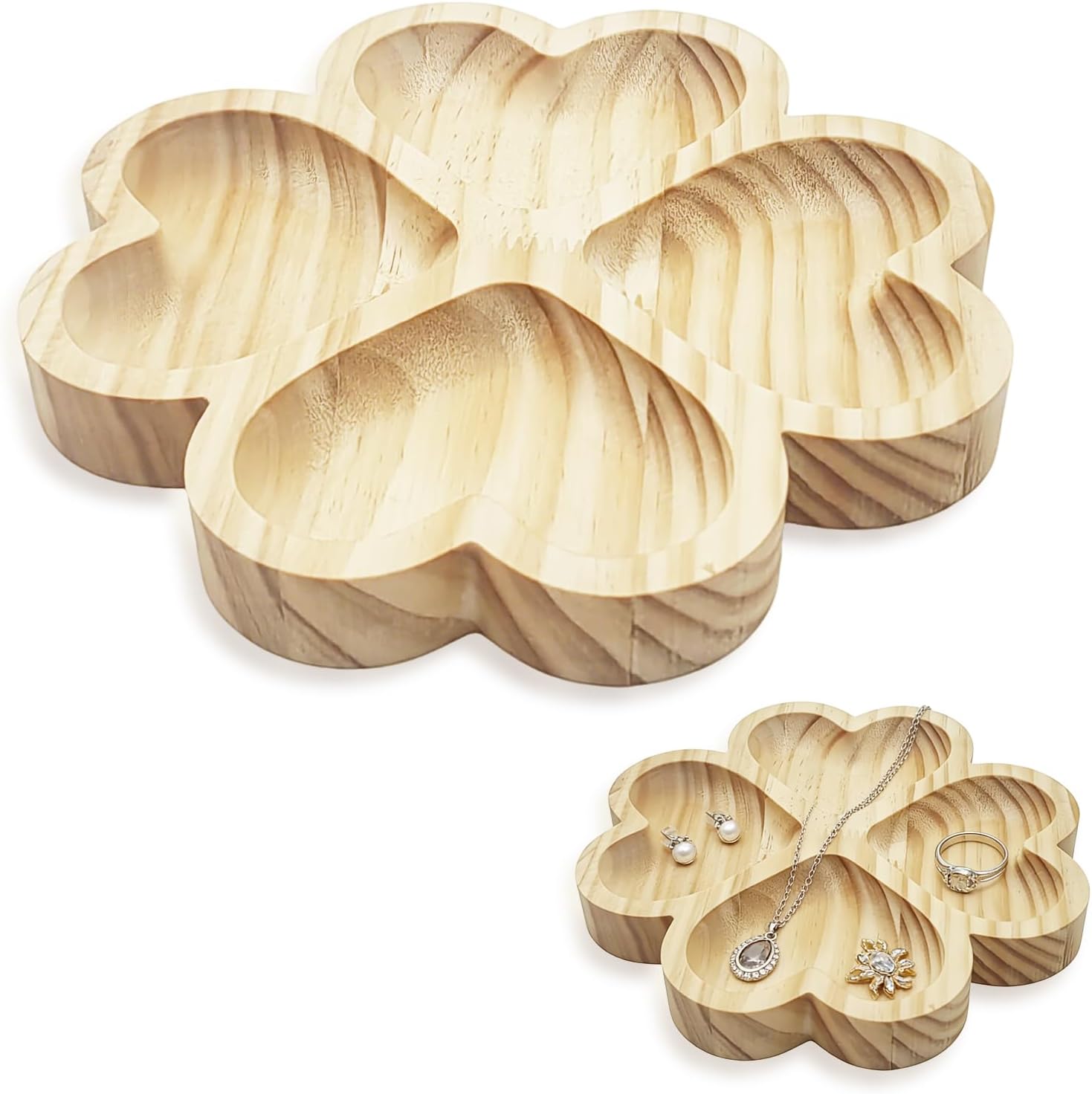 Four Leaf Inner Heart Shaped Wood Serving Trays for Food