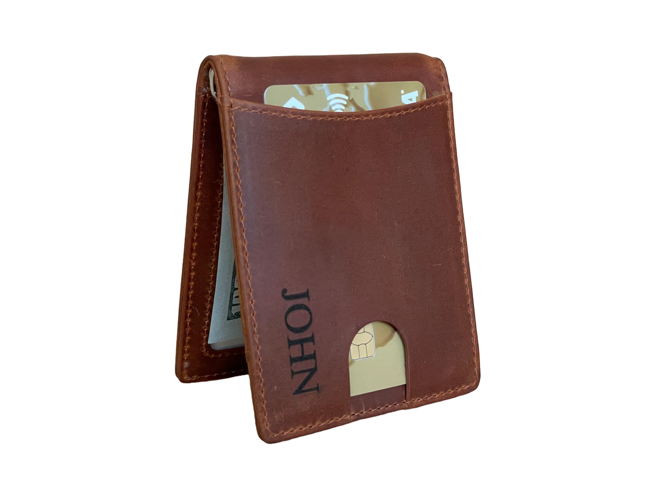 Personalized Leather Men's Minimalist Wallet, Front Pocket Custom Slim small Credit Card Holder with Gift Box, Money Clip, Customized Gift For Him/