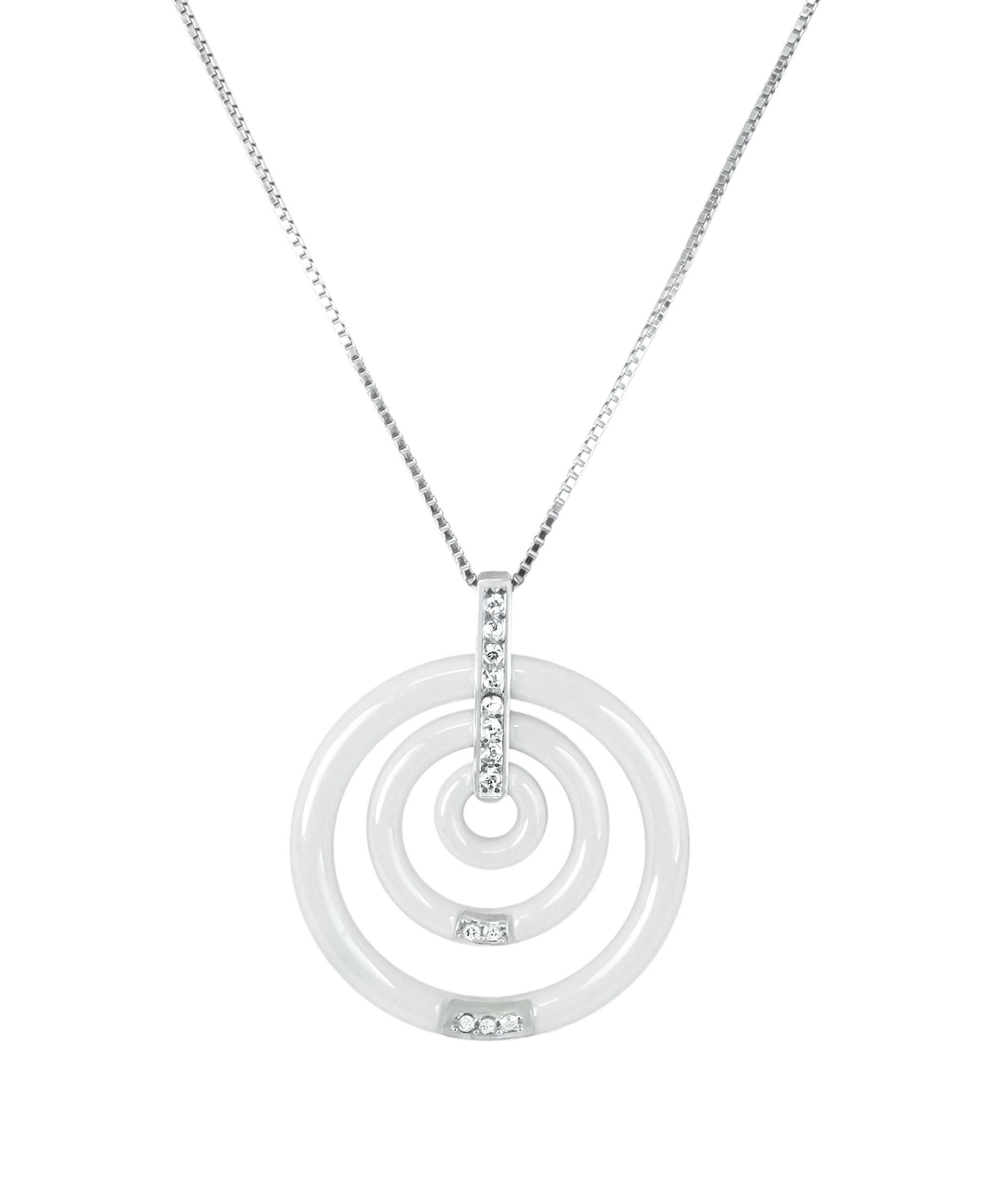 Stella Maris Damen Halskette - Runder Anhänger - 925 Sterling Silber und Premium Keramik in Weiss - Swarovski Elemente und Diamanten - 45 cm - Cap42white