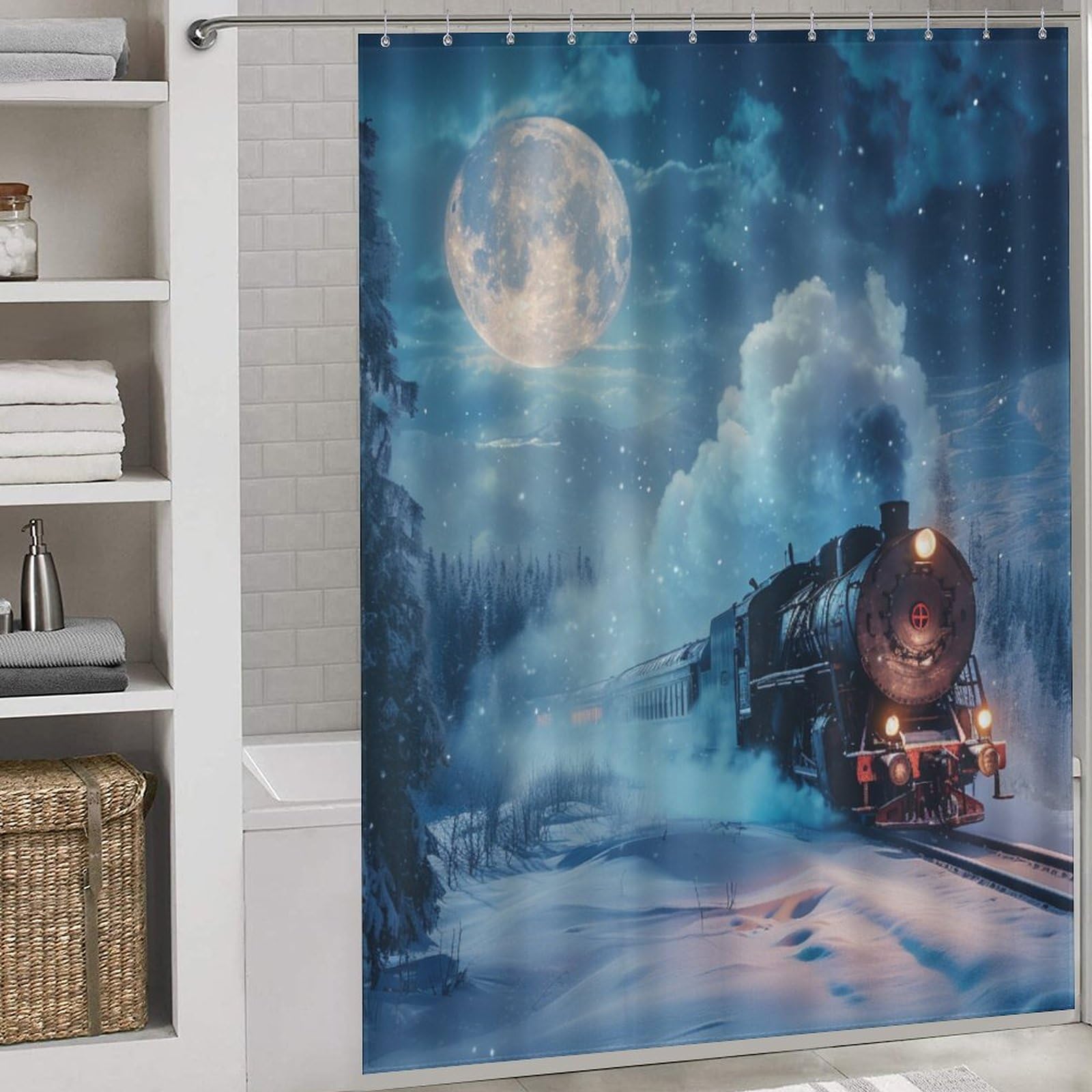 Rideau de douche en tissu polyester imperméable 168x183 cm Train de rêve