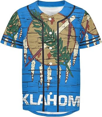 Vnurnrn Oklahoma State Flag Mens Baseball Button Down Jersey Hipster Hip Hop T Shirts