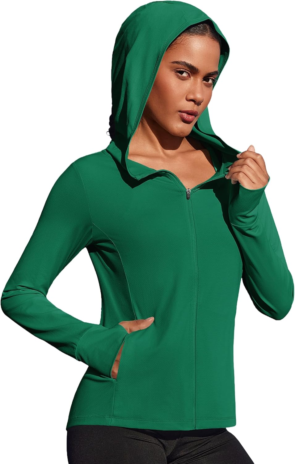 PINSPARK Women's UPF 50+ Sun Protection Hoodie Jacket Lightweight Full Zip Athletic Jacket Long Sleeve Shirt with Pockets