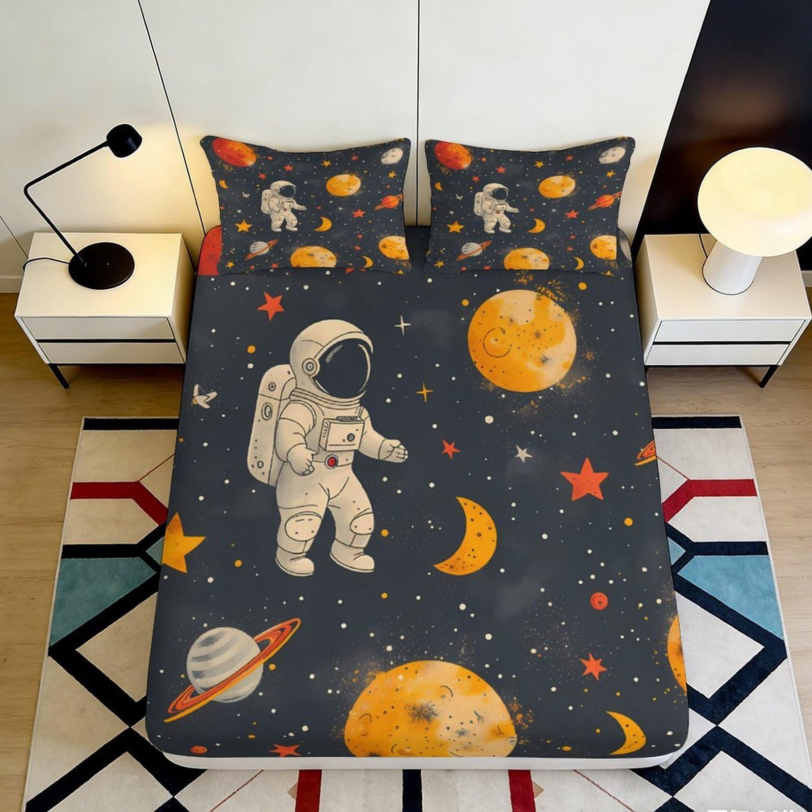 Jqzkxnhpbr Style-6 3D Printed Space Astronaut Fitted Sheet Microfiber Soft Breathable Planet Bed Cover For Bedroom Dorm Decor 90X200x25cm