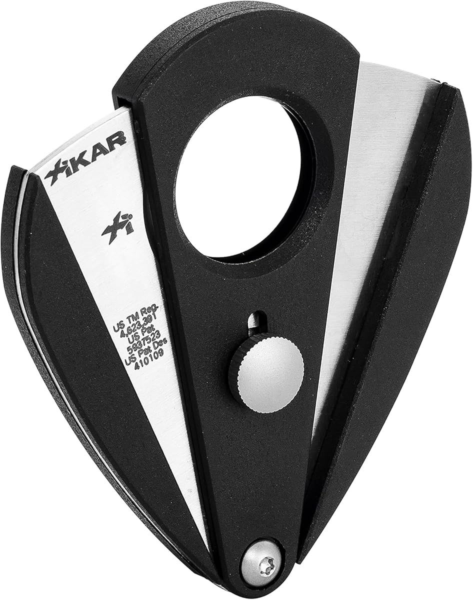 Cortador de puros Xikar Xi2 - Cortapuros de doble guillotina de precisión con cuchillas de acero inoxidable 440, acabado Noir | Cortapuros Rockwell con clasificación C de calibre de anillo 54 a 60 - Diseño ergonómico en forma de lágrima