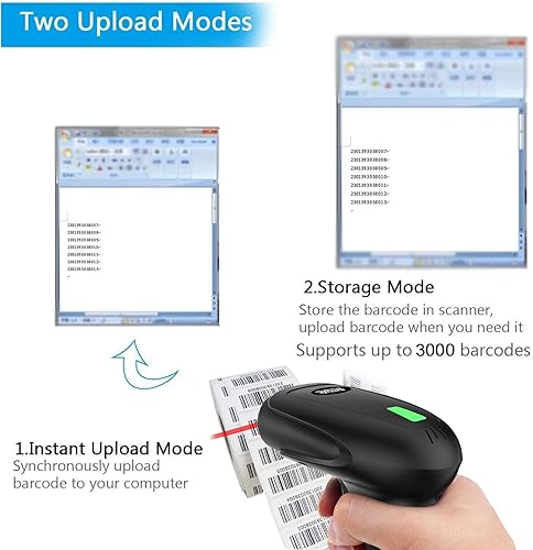Miniatura 5 de symcode - Escáner de código de barras inalámbrico USB con soporte, escáner de código de barras inalámbrico versátil 2 en 1 (2.4 GHz inalámbrico +