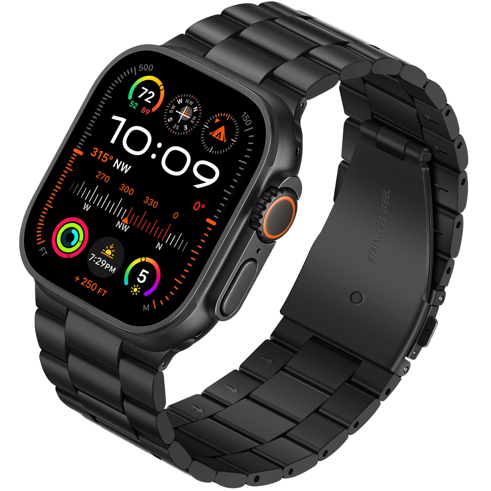 Tasikar Cinturino in metallo compatibile con Apple Watch Ultra Cinturino di ricambio in acciaio inossidabile da 49 mm compatibile con Apple Watch Ultra 2 Ultra, Negro