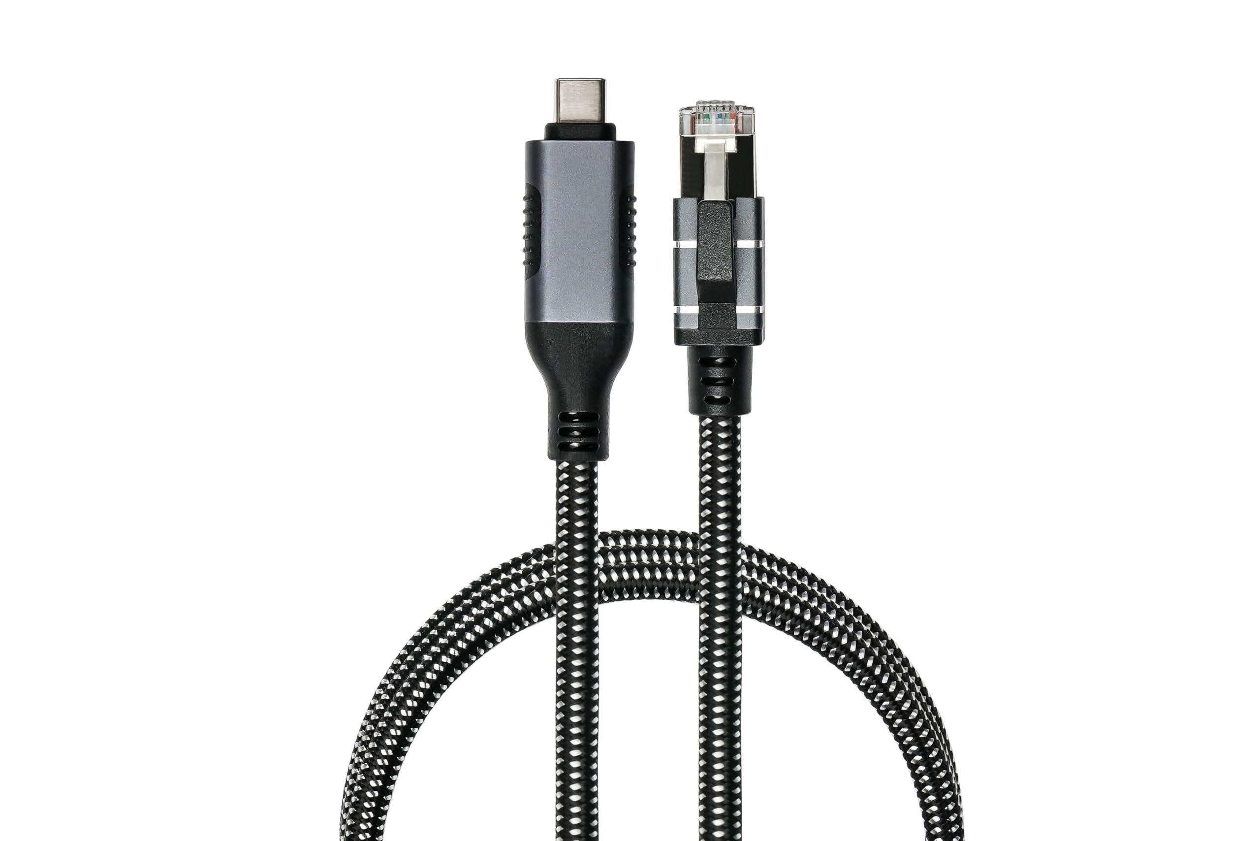 Câble Ethernet USB-C mâle vers connecteur RJ45 avec protection du nez d'encliquetage, gaine textile, adaptateur LAN 1 Gigabit sans pilote, pour ordinateur portable, tablette et smartphone - Anthracite