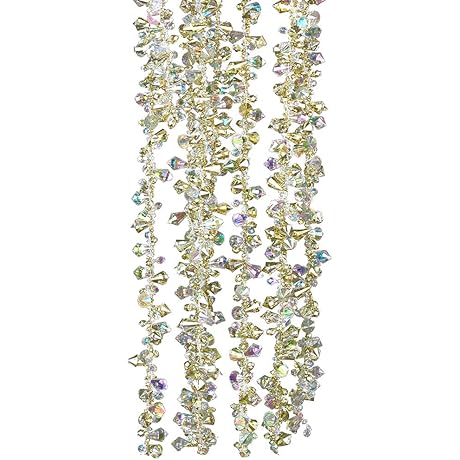 Kurt Adler Gold and Iridescent Bead Christmas Tree Garland, 9 Feet