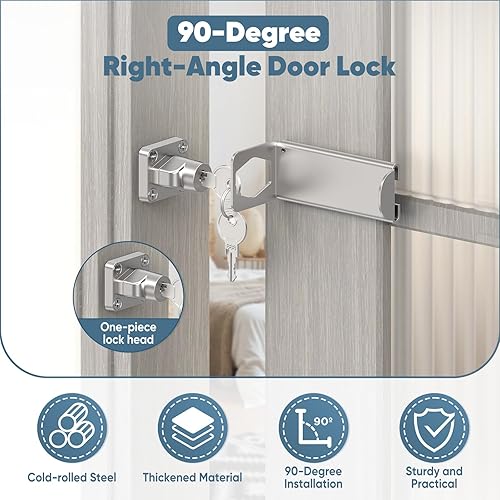 Miniatura 3 de Cerraduras de puerta de ángulo recto de 90 grados, pestillo deslizante grueso de 3.3 pulgadas para apertura hacia adentro, armario, cobertizopuerta