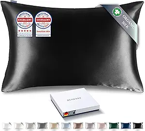 Premium Silk Pillowcase 100% Organic Mulberry Silk, 22 Momme, Grade 6A - Oeko-Tex Certified in Germany - Luxury for Hair & Skin, 1 Piece (Standard Size 20x26 Inches, Black)